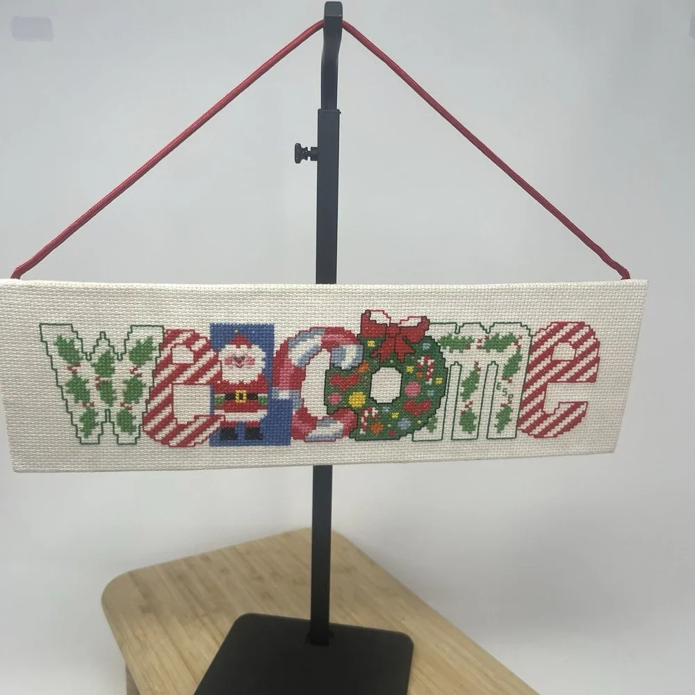 Cross Stitch Christmas Santa Hanging Welcome Sign 13